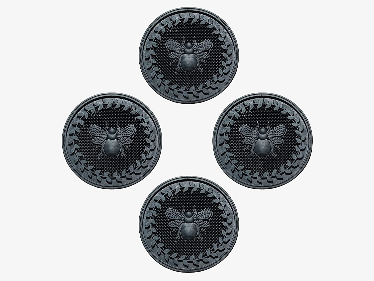 A1 Home Collections Multi Functional-Garden Stepping Stone Mat Round, Natural Rubber Heavy-Duty Beautiful Hand Finished Design 12"X12" Set of 4, Bumble Bee Black