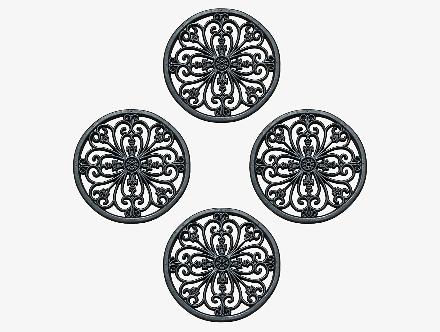 A1 Home Collections Multi Functional-Garden Stepping Stone Mat Round, Natural Rubber Heavy-Duty Beautiful Hand Finished Design 12"X12" Set of 4, Classic Paisley Black
