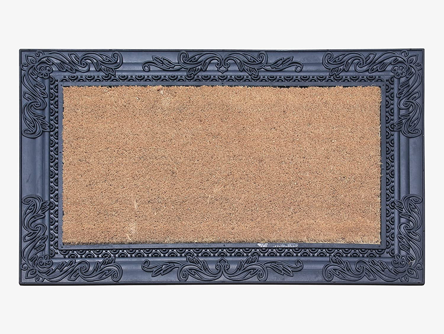 Black and Natural Coir Rubber Outdoor Doormat, 24x36