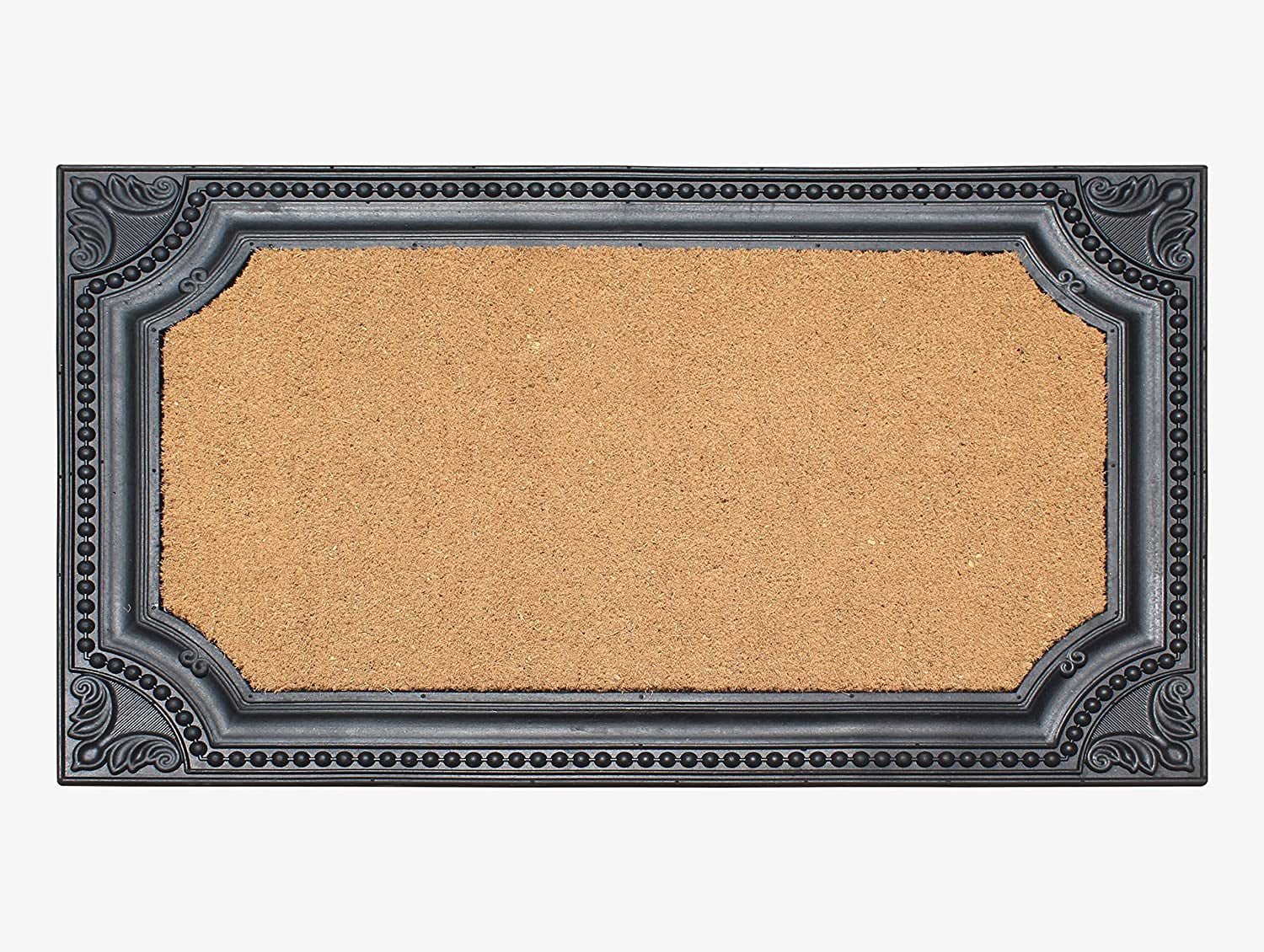 Angela Black and Beige Coir Rubber Outdoor Doormat 24x39