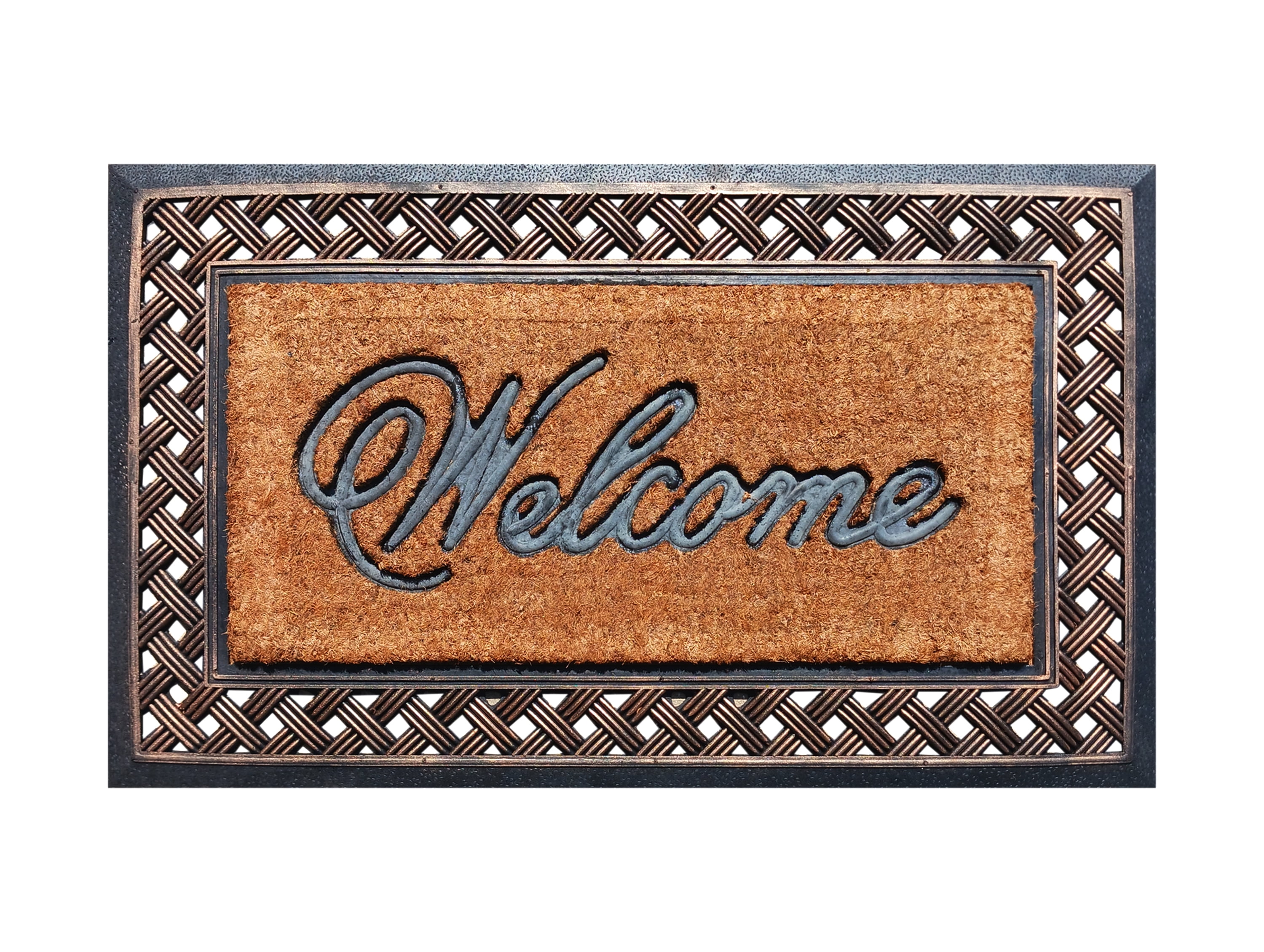 A1 Home Collections 38"×23" Natural Coir & Rubber Doormat - Decorative Welcome Design, Heavy Duty Coconut Fiber Entry Mat with Non-Slip Backing - Anti-Shed Treated, Low Profile Outdoor Front Door Mat