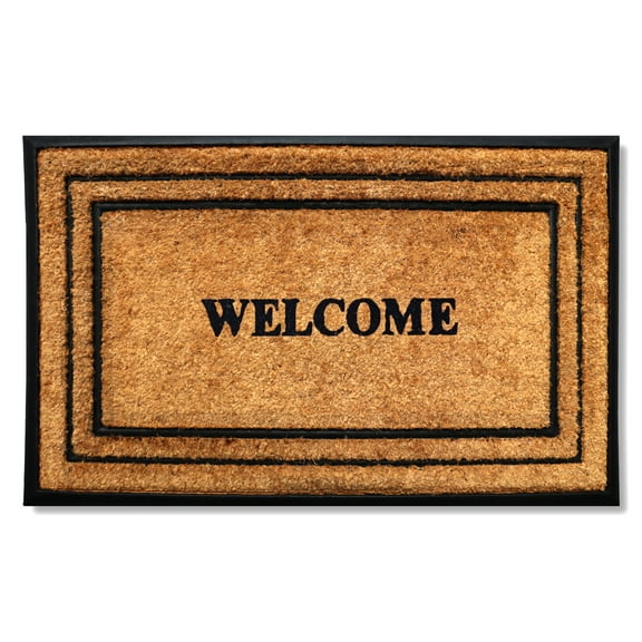 A1 Home Collections Natural Coir & Rubber Door Mat, Long-Lasting Entrance Doormats for Front Door, Thick & Non-Slip Durable Outdoor Entry Mat 18" x 32"