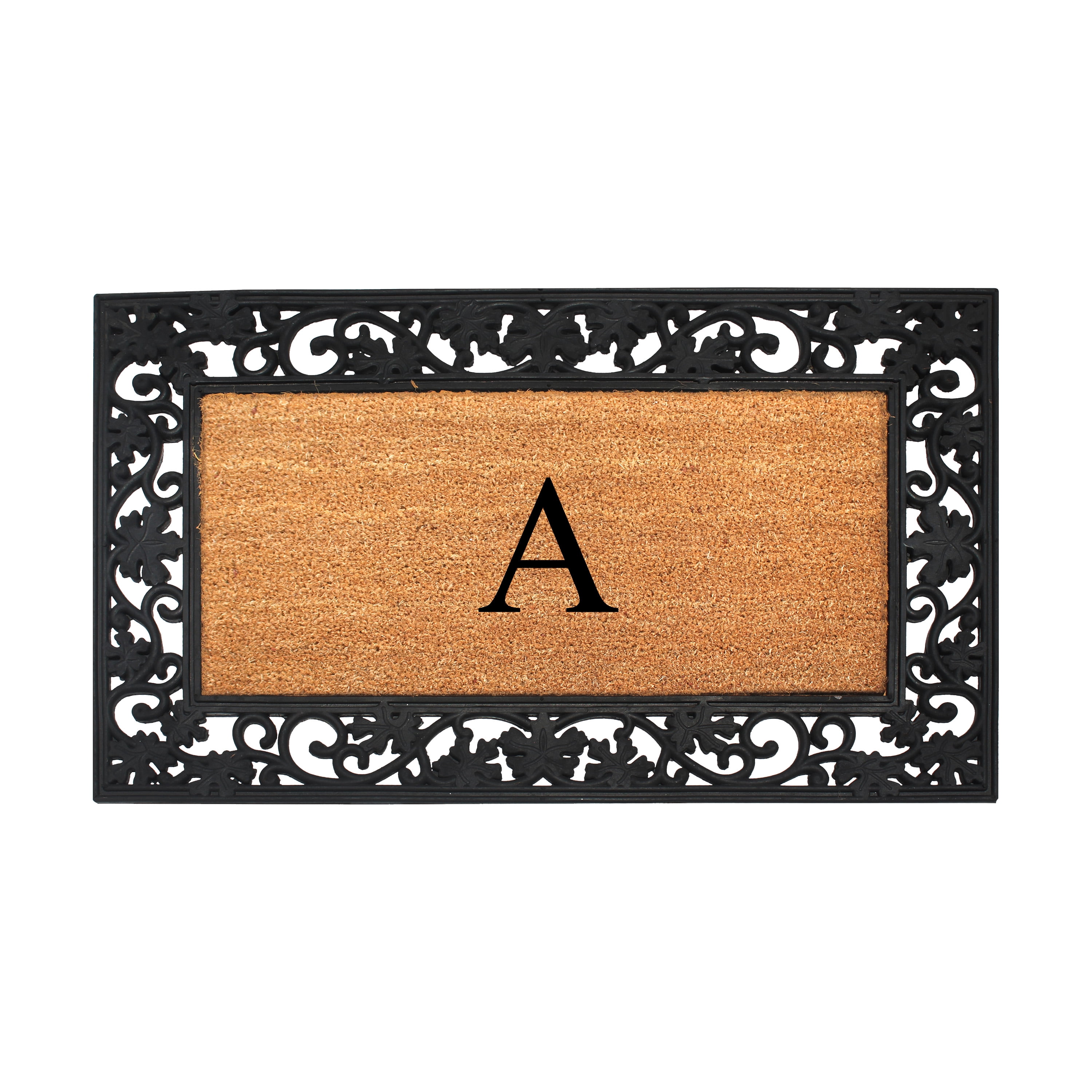 A1 Home Collections Rubber Coir Doormat Outdoor Entrance Floor Entryway Mat, Beige/Black, 23"x 38"