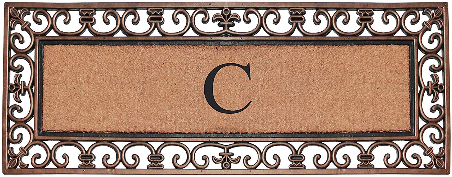 A1 Home Collections Outdoor Paisley Monogrammed C Doormat, Bronze/Black, 47.25 in x 17.71 in