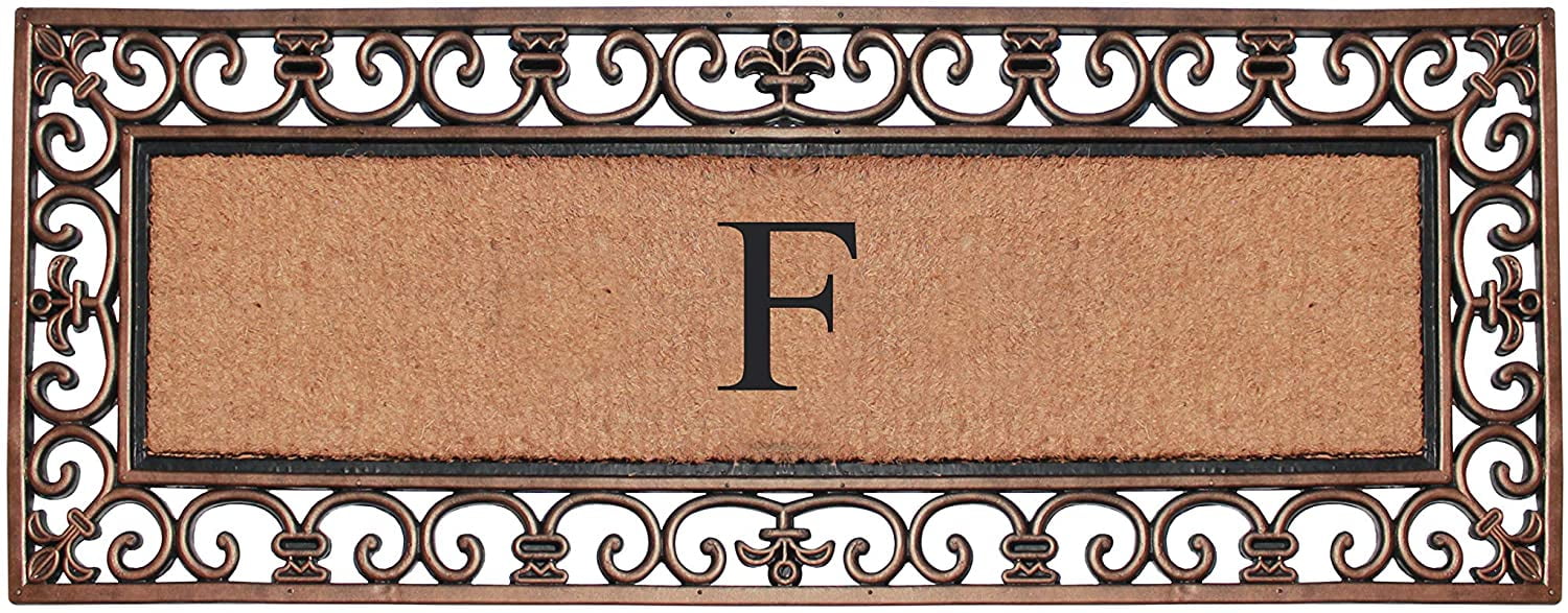 A1 Home Collections Outdoor Paisley Monogrammed F Doormat, Bronze/Black, 47.25 in x 17.71 in