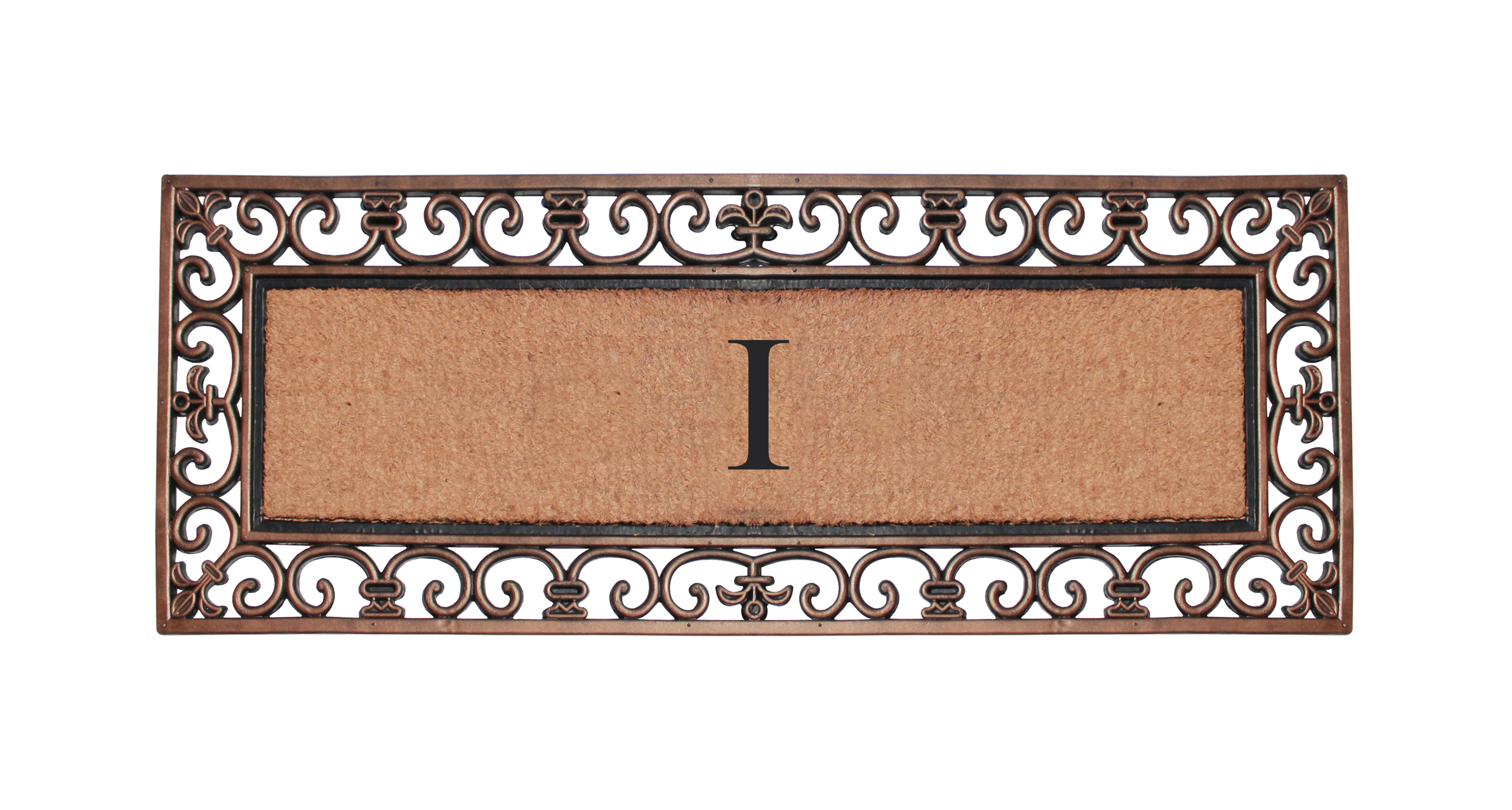 A1 Home Collections Outdoor Paisley Monogrammed I Doormat, Bronze/Black, 47.25 in x 17.71 in