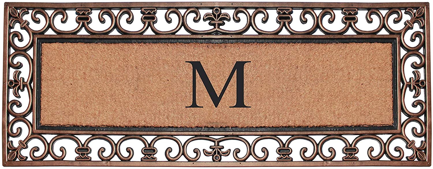 A1 Home Collections Outdoor Paisley Monogrammed M Doormat, Bronze/Black, 47.25 in x 17.71 in