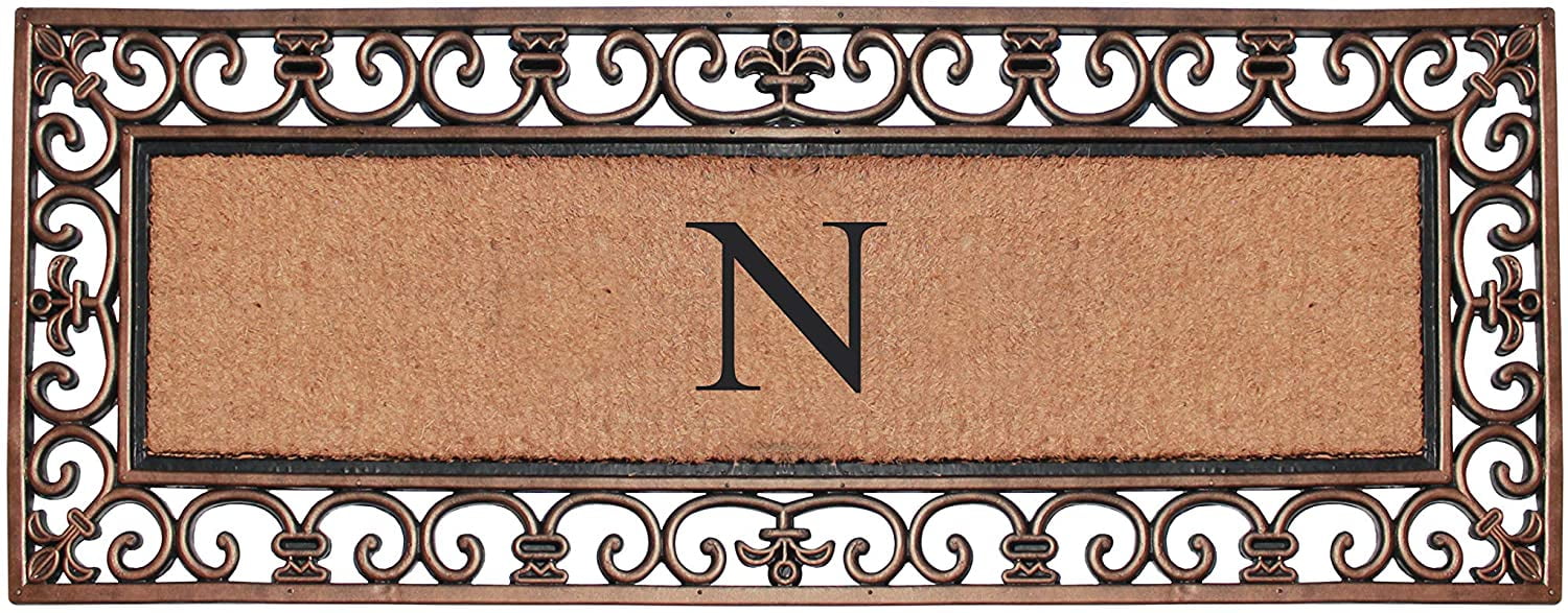 A1 Home Collections Outdoor Paisley Monogrammed N Doormat, Bronze/Black, 47.25 in x 17.71 in