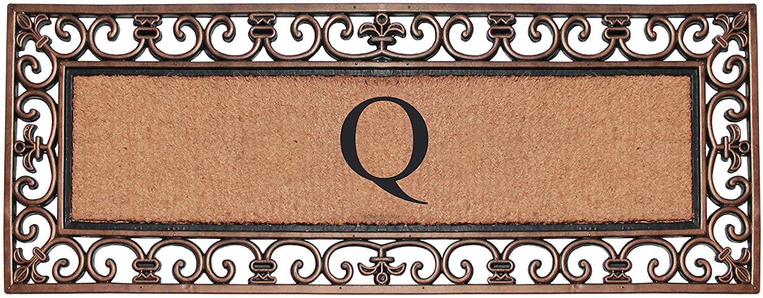 A1 Home Collections Outdoor Paisley Monogrammed Q Doormat, Bronze/Black, 47.25 in x 17.71 in