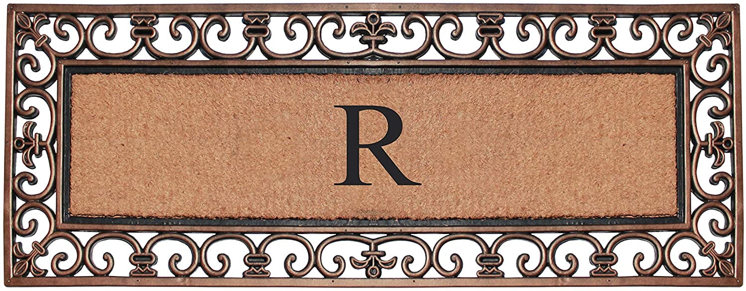 A1 Home Collections Outdoor Paisley Monogrammed R Doormat, Bronze/Black, 47.25 in x 17.71 in