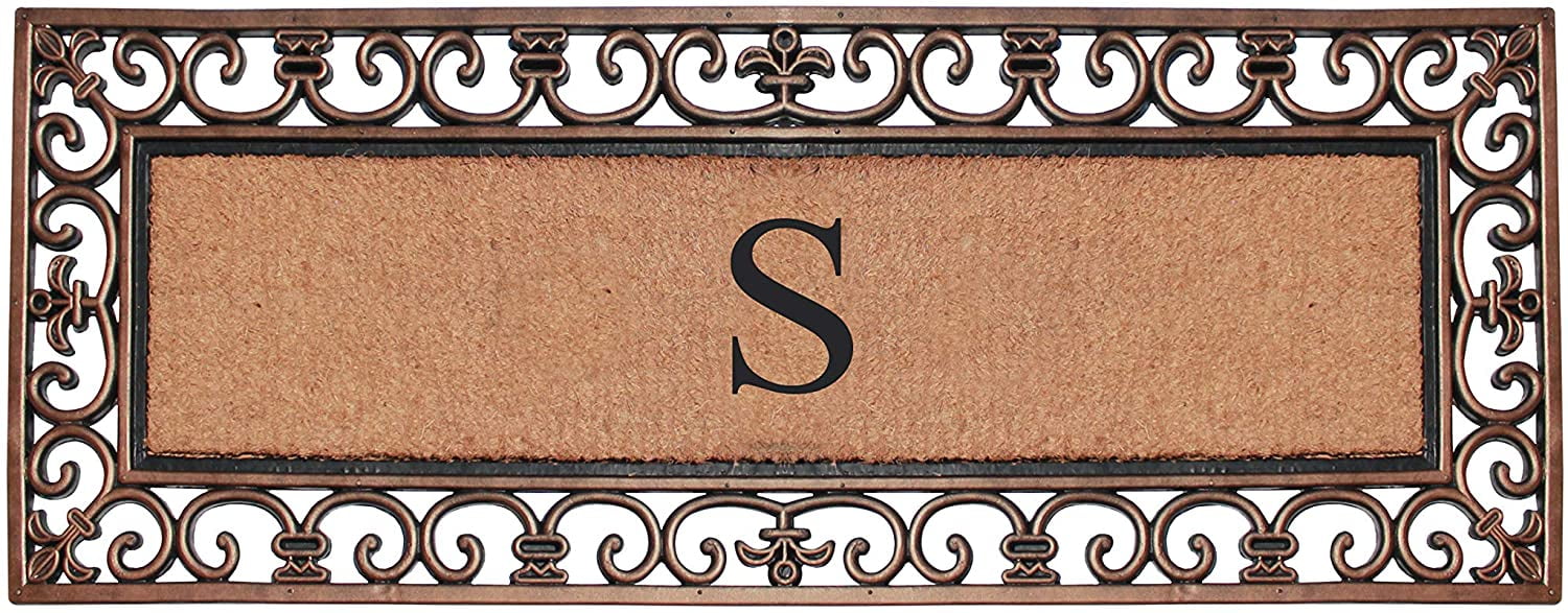 A1 Home Collections Outdoor Paisley Monogrammed S Doormat, Bronze/Black, 47.25 in x 17.71 in