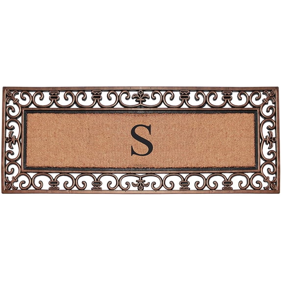 A1 Home Collections Outdoor Paisley Monogrammed S Doormat, Bronze/Black, 47.25 in x 17.71 in