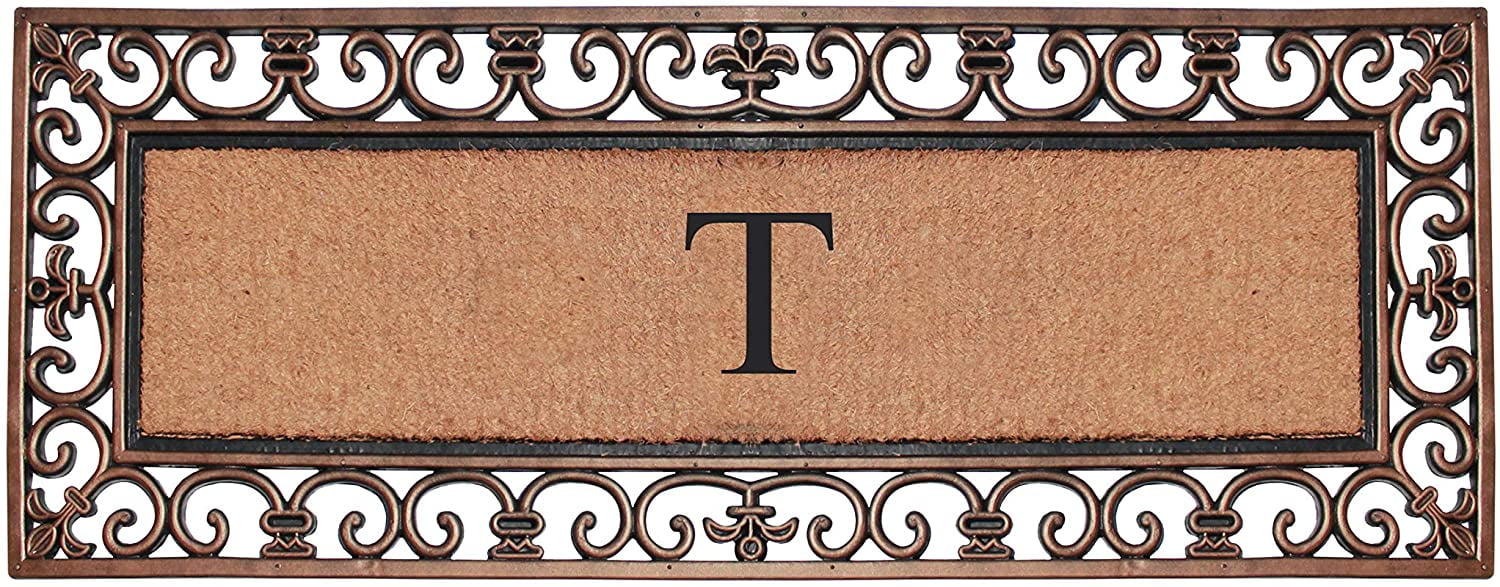 A1 Home Collections Outdoor Paisley Monogrammed T Doormat, Bronze/Black, 47.25 in x 17.71 in