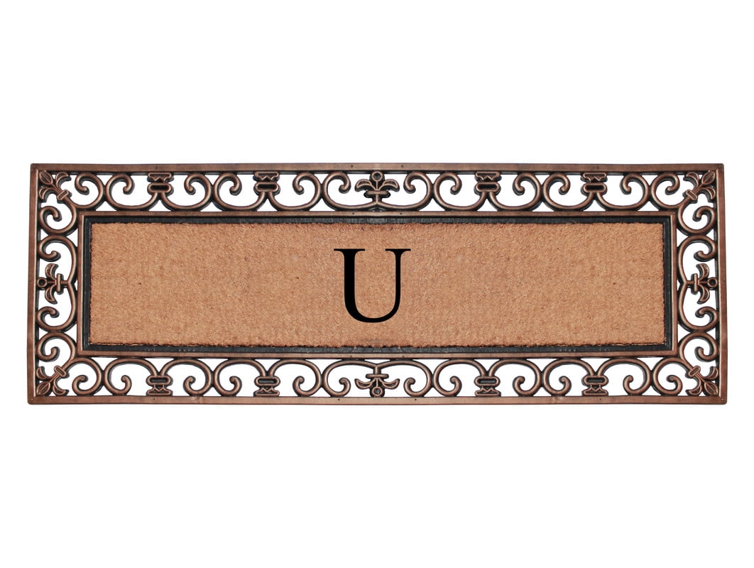 A1 Home Collections Natural Coir and Rubber Paisley Monogrammed Heavy Duty Front Porch Entry Doormat, Bronze, 48 in x 18 in