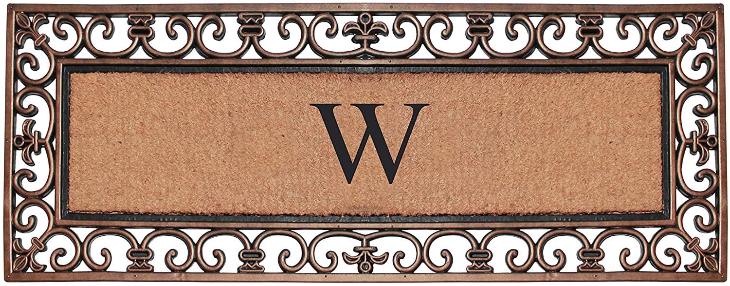 A1 Home Collections Outdoor Paisley Monogrammed W Doormat, Bronze/Black, 47.25 in x 17.71 in