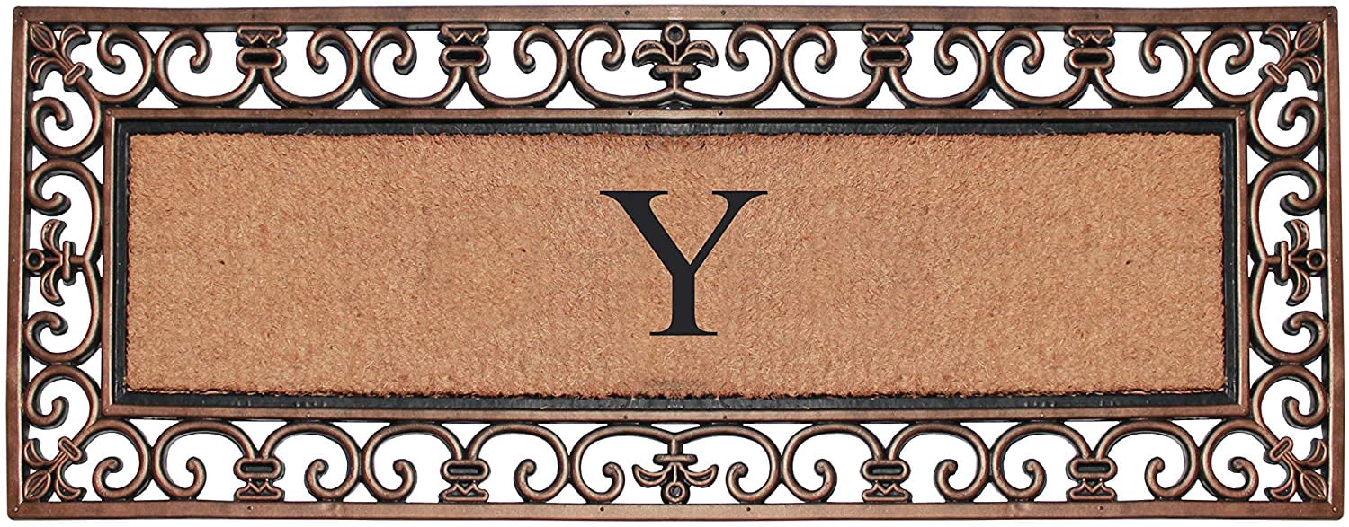 A1 Home Collections Outdoor Paisley Monogrammed Y Doormat, Bronze/Black, 47.25 in x 17.71 in