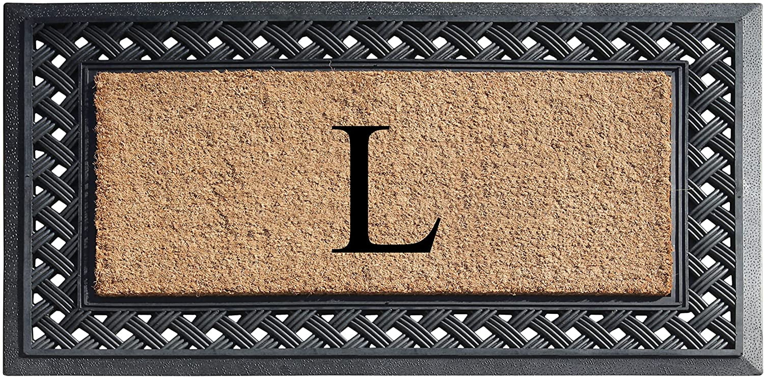 A1 Home Collections Paisley Rubber and Coir Outdoor Doormat, Non-Slip Backing, Black/Beige 23 x 38