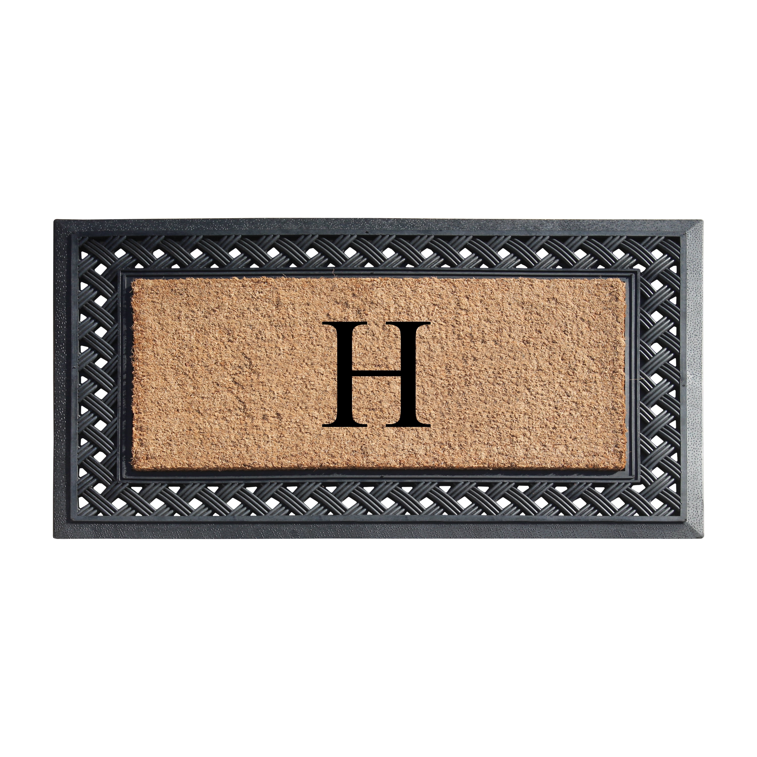 A1 Home Collections Paisley Rubber and Coir Outdoor Doormat, Non-Slip Backing, Black/Beige 23 x 38