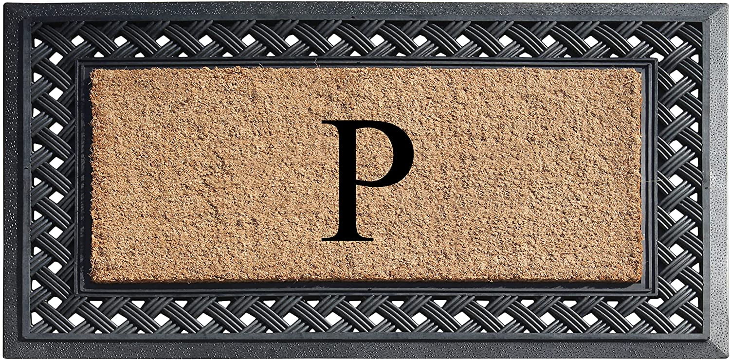 A1 Home Collections Paisley Rubber and Coir Outdoor Doormat, Non-Slip Backing, Black/Beige 23 x 38