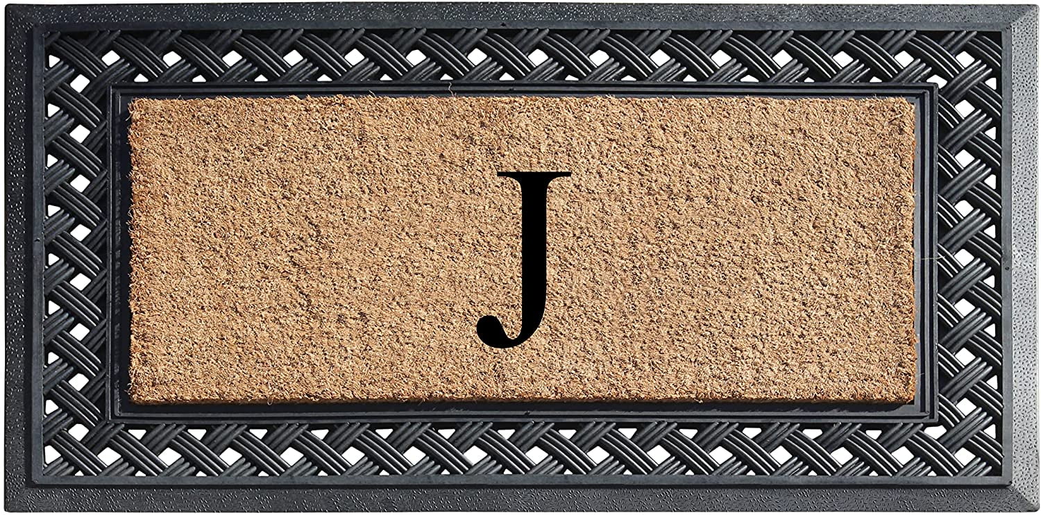 A1 Home Collections Paisley Rubber and Coir Outdoor Doormat, Non-Slip Backing, Black/Beige 23 x 38