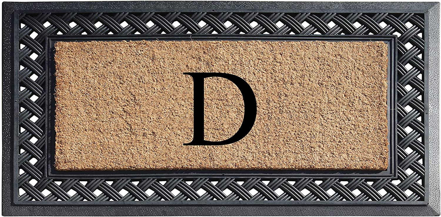 A1 Home Collections Paisley Rubber and Coir Outdoor Doormat, Non-Slip Backing, Black/Beige 23 x 38