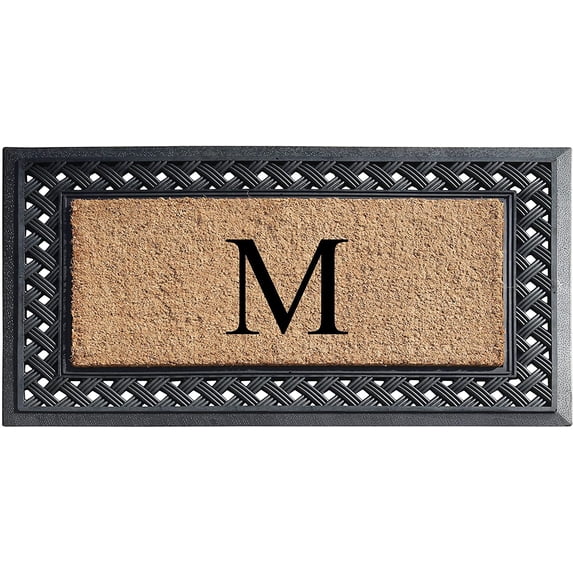 A1 Home Collections Paisley Rubber and Coir Outdoor Doormat, Non-Slip Backing, Black/Beige 23 x 38