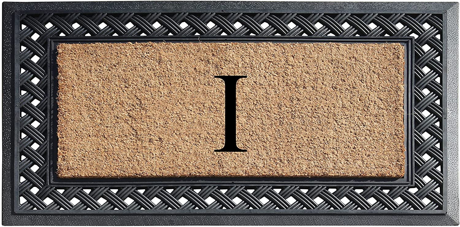 A1 Home Collections Paisley Rubber and Coir Outdoor Doormat, Non-Slip Backing, Black/Beige 23 x 38