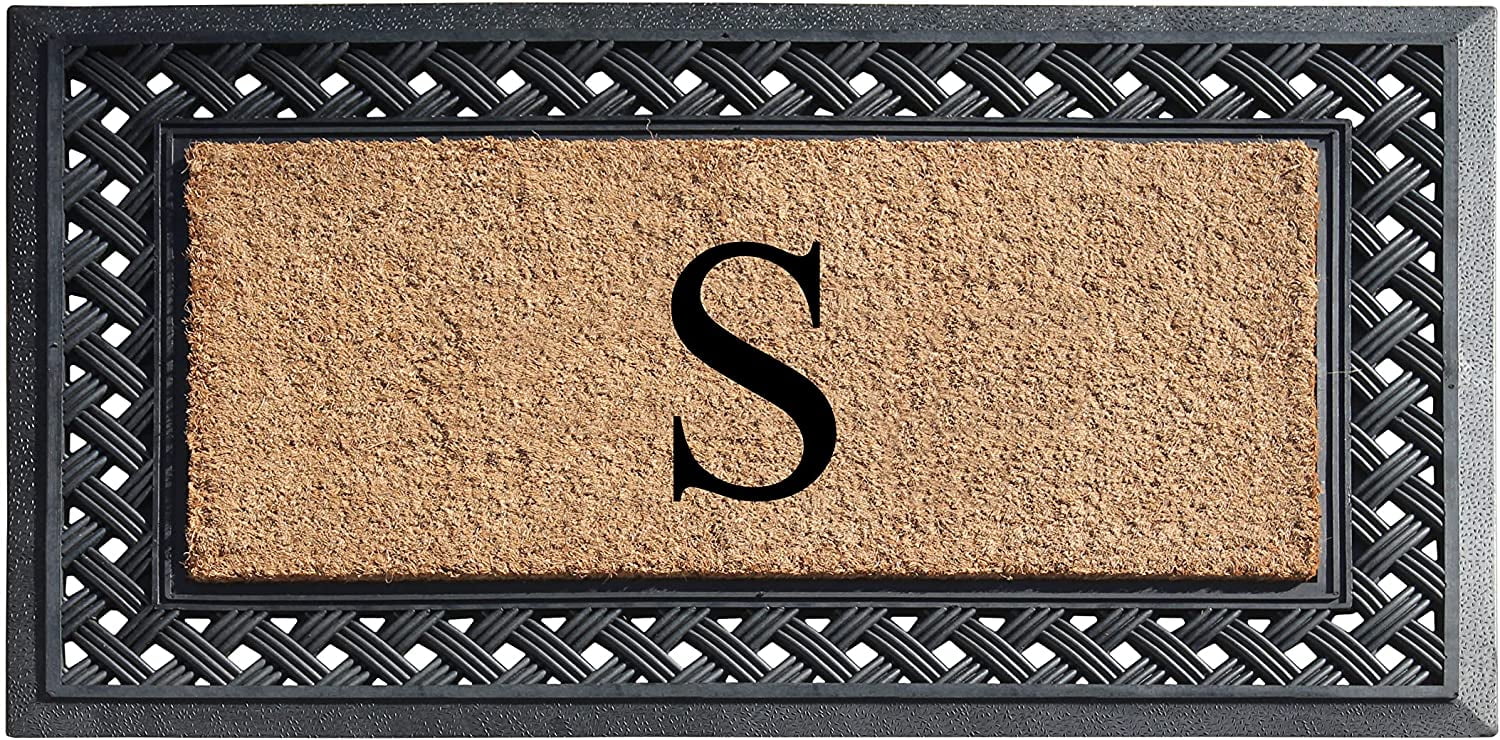 A1 Home Collections Paisley Rubber and Coir Outdoor Doormat, Non-Slip Backing, Black/Beige 23 x 38