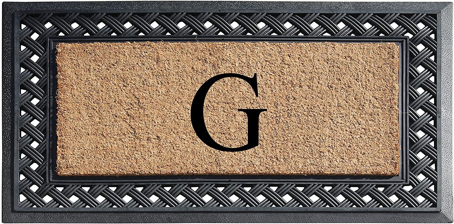 A1 Home Collections Paisley Rubber and Coir Outdoor Doormat, Non-Slip Backing, Black/Beige 23 x 38