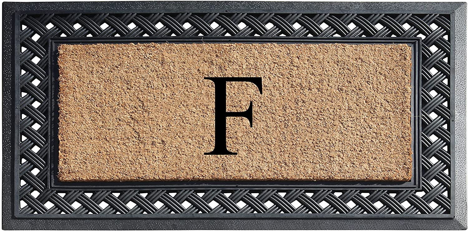 A1 Home Collections Paisley Rubber and Coir Outdoor Doormat, Non-Slip Backing, Black/Beige 23 x 38