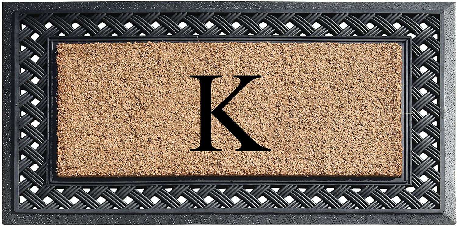 A1 Home Collections Paisley Rubber and Coir Outdoor Doormat, Non-Slip Backing, Black/Beige 23 x 38