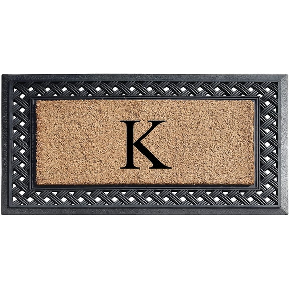 A1 Home Collections Paisley Rubber and Coir Outdoor Doormat, Non-Slip Backing, Black/Beige 23 x 38