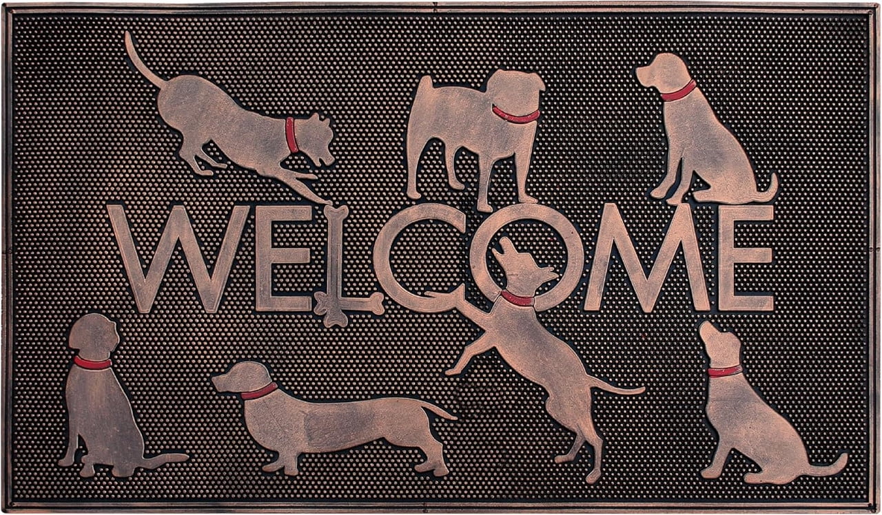 A1HC Rubber Pin Doormat Outdoor Entrance, Fun Designed Floor, Welcome Front Door Indoor Non-Slip Backing Mat for Outside, 18" X 30", Dogs Playing