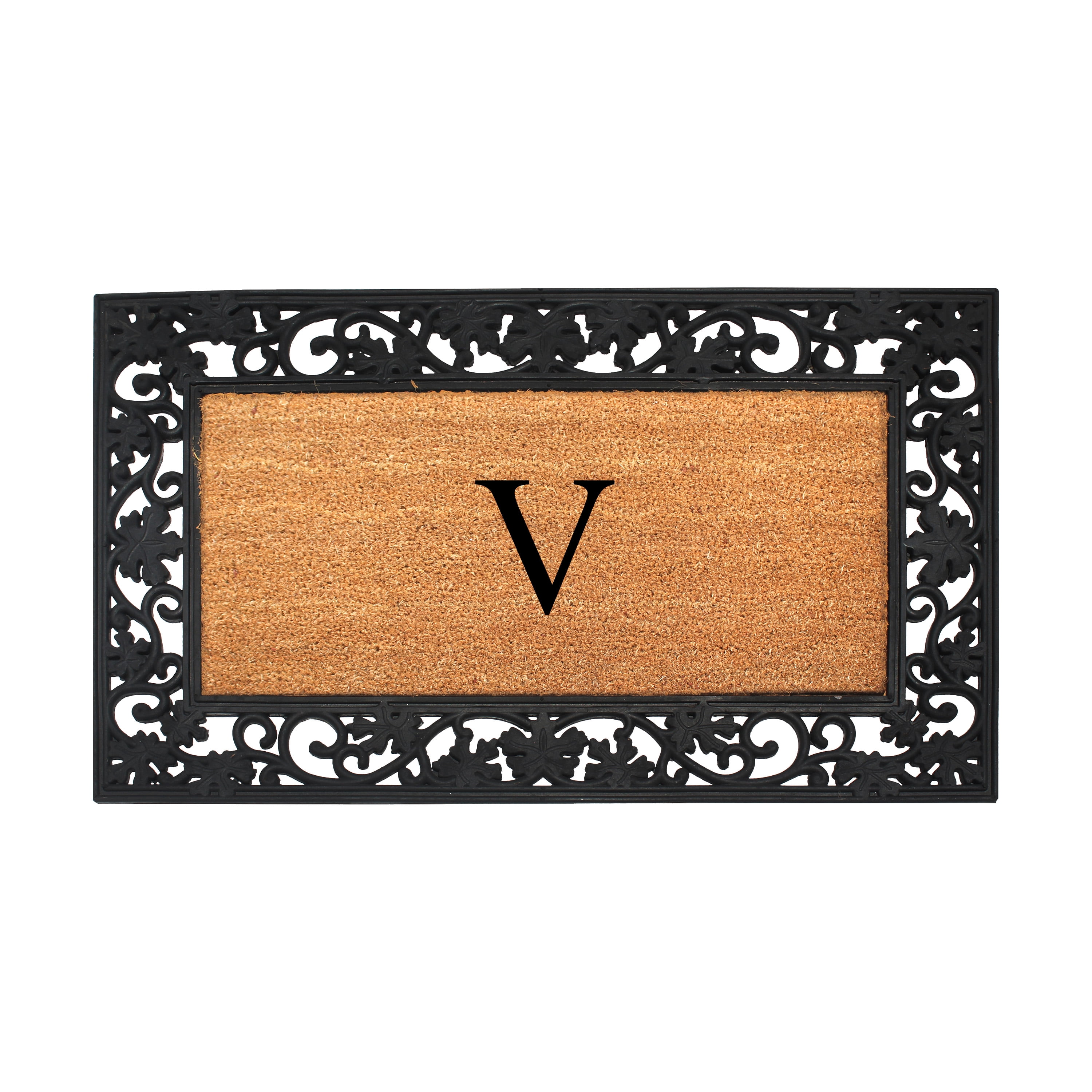 A1 Home Collections Rubber Coir Doormat Outdoor Entrance Floor Entryway Mat, Beige/Black, 23"x 38"