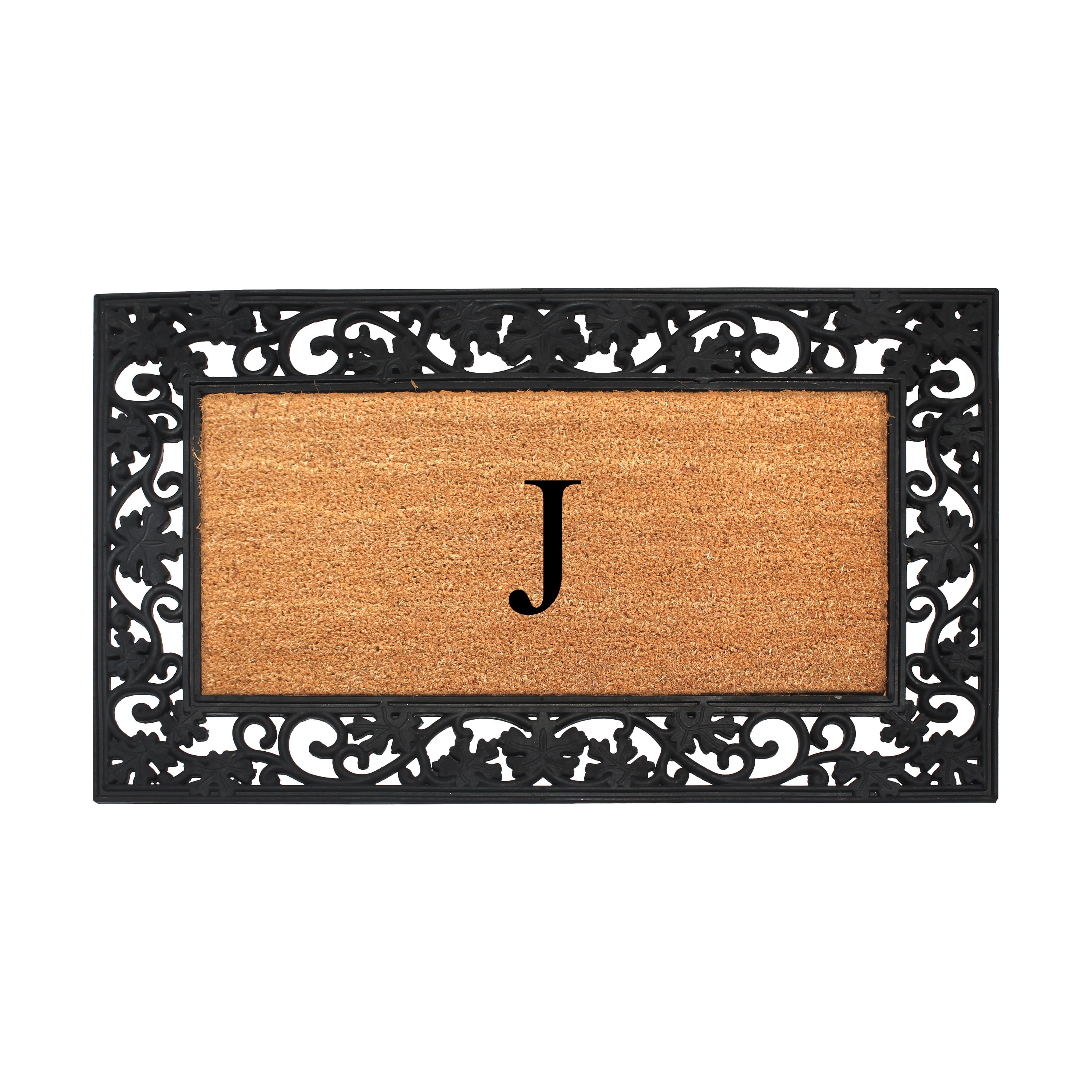 A1 Home Collections Rubber Coir Doormat Outdoor Entrance Floor Entryway Mat, Beige/Black, 23"x 38"