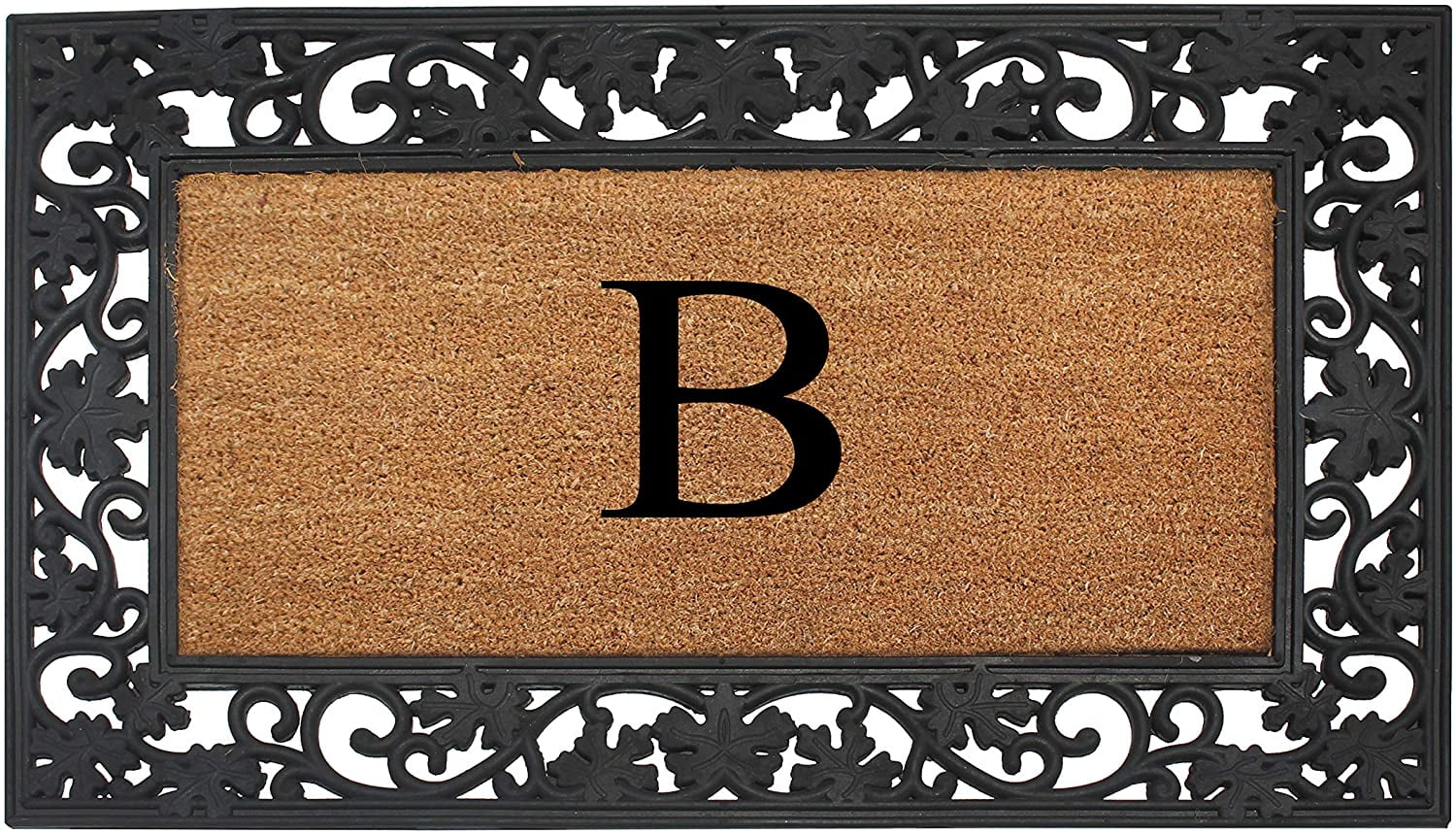 A1 Home Collections Rubber Coir Doormat Outdoor Entrance Floor Entryway Mat, Beige/Black, 23"x 38"
