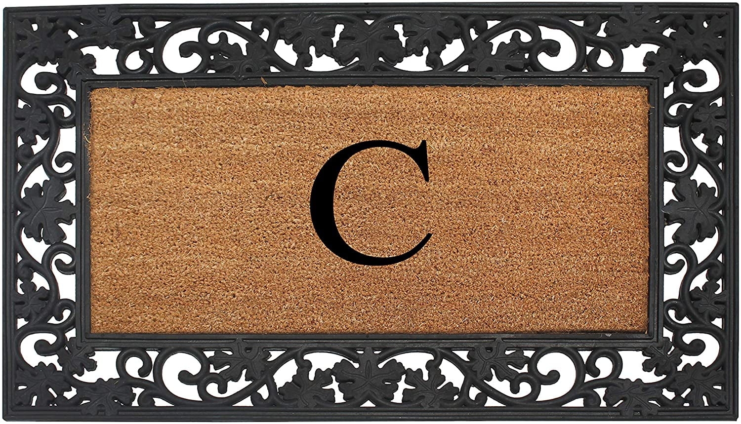 A1 Home Collections Rubber Coir Doormat Outdoor Entrance Floor Entryway Mat, Beige/Black, 23"x 38"
