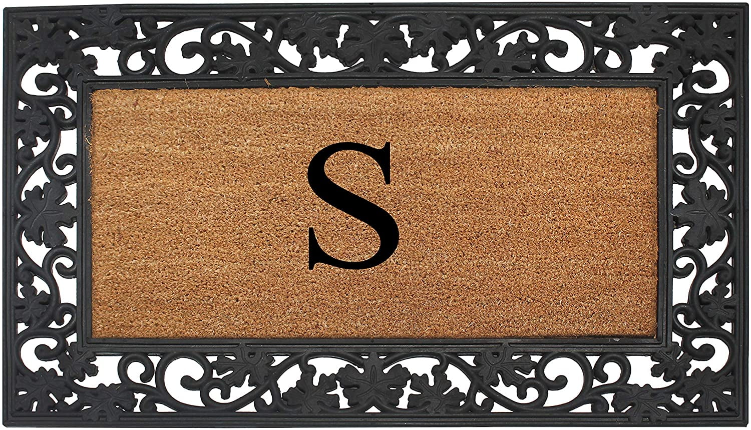 A1 Home Collections Rubber Coir Doormat Outdoor Entrance Floor Entryway Mat, Beige/Black, 23"x 38"