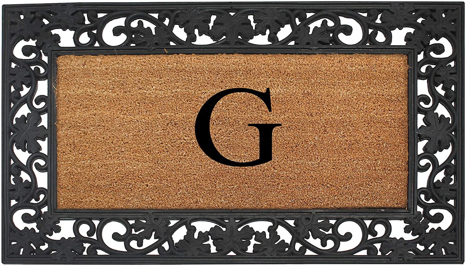 A1 Home Collections Rubber Coir Doormat Outdoor Entrance Floor Entryway Mat, Beige/Black, 23"x 38"