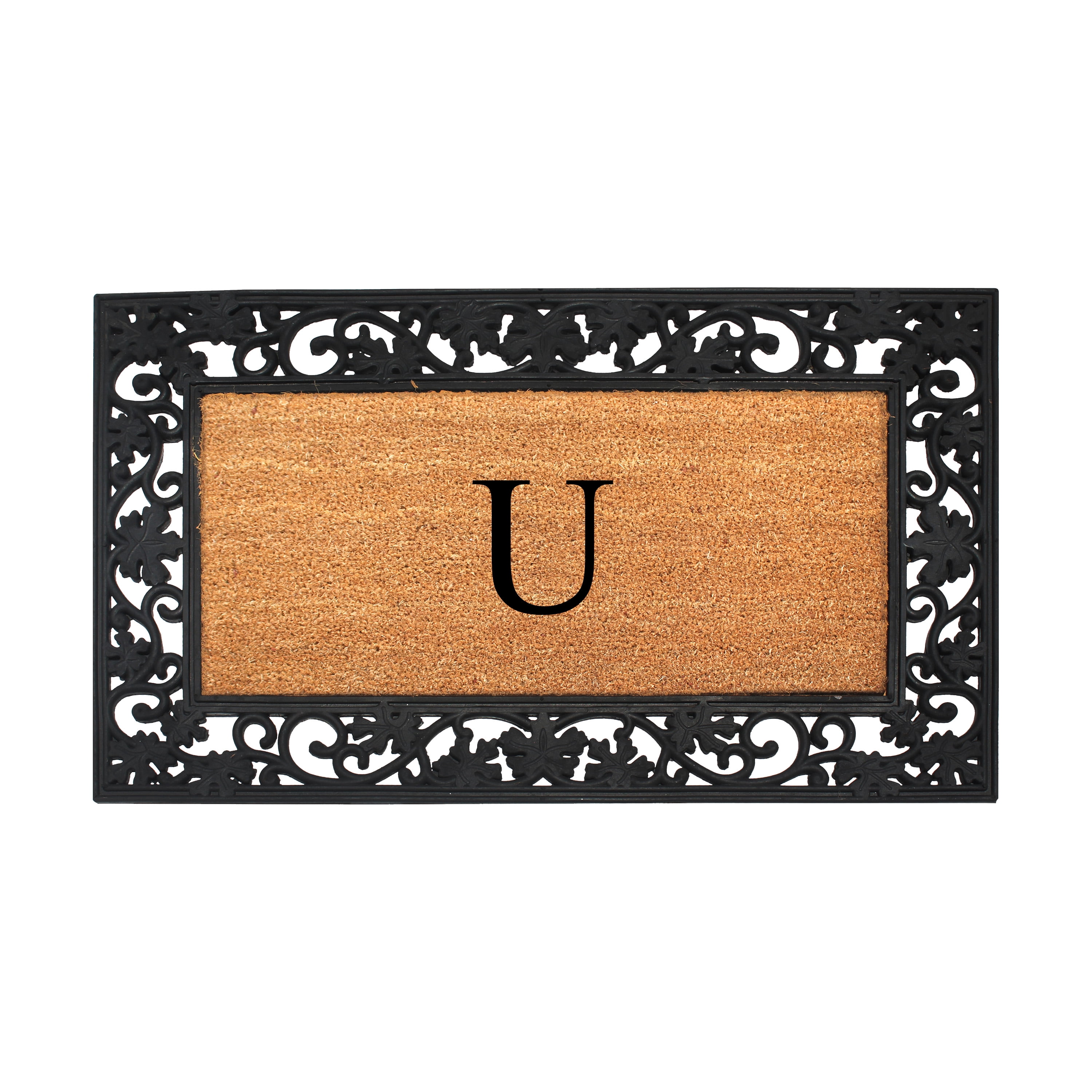 A1 Home Collections Rubber Coir Doormat Outdoor Entrance Floor Entryway Mat, Beige/Black, 23"x 38"