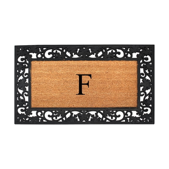 A1 Home Collections Rubber Coir Doormat Outdoor Entrance Floor Entryway Mat, Beige/Black, 23"x 38"
