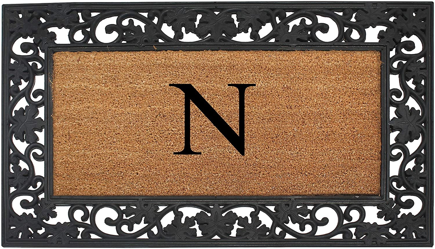 A1 Home Collections Rubber Coir Doormat Outdoor Entrance Floor Entryway Mat, Beige/Black, 23"x 38"