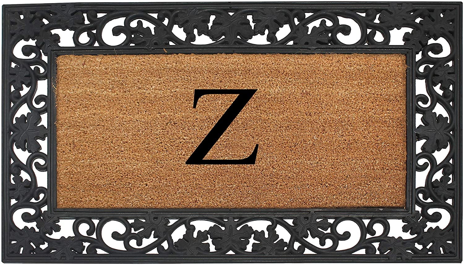 A1 Home Collections Rubber Coir Doormat Outdoor Entrance Floor Entryway Mat, Beige/Black, 23"x 38"