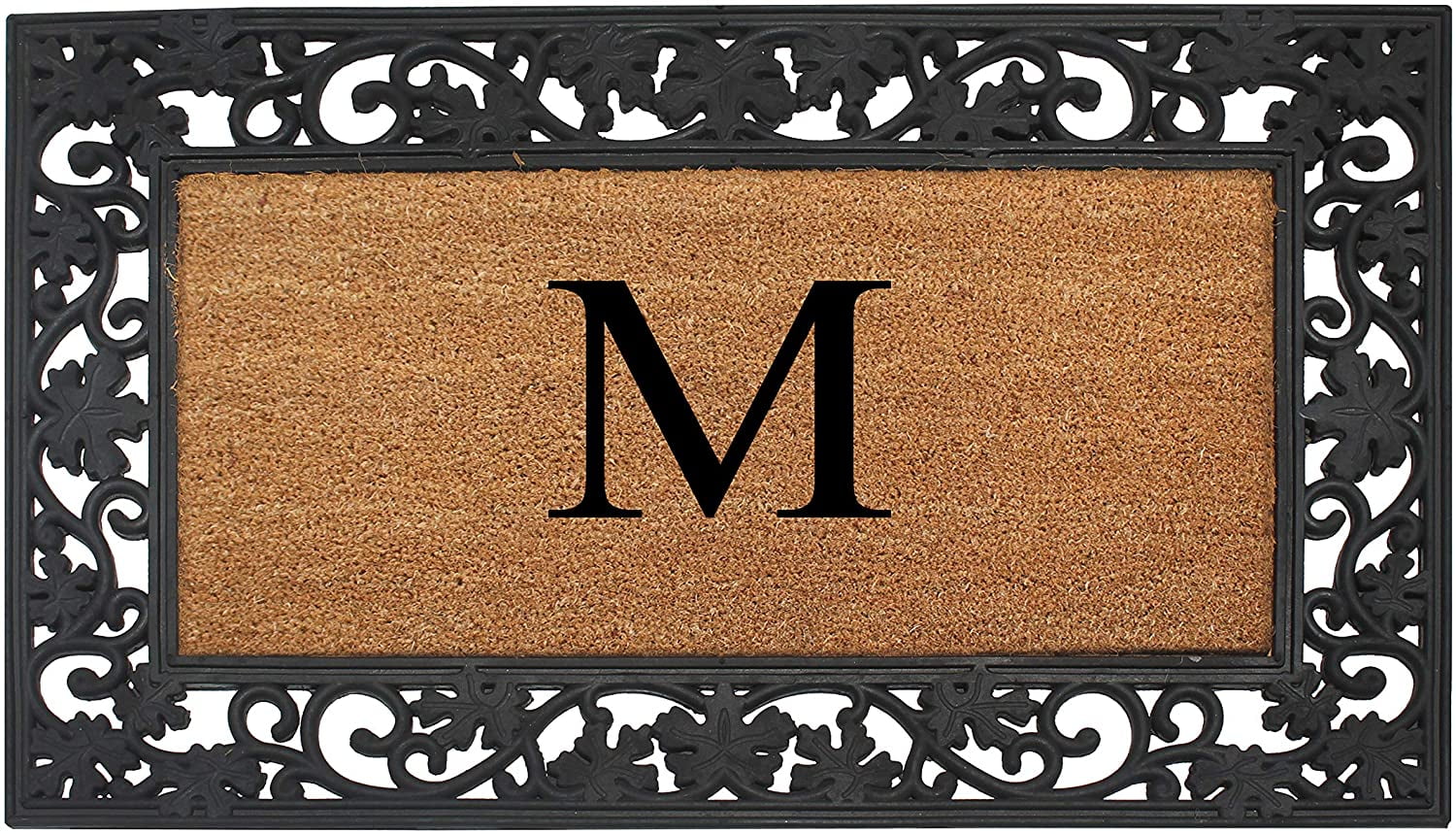 A1 Home Collections Rubber Coir Doormat Outdoor Entrance Floor Entryway Mat, Beige/Black, 23"x 38"