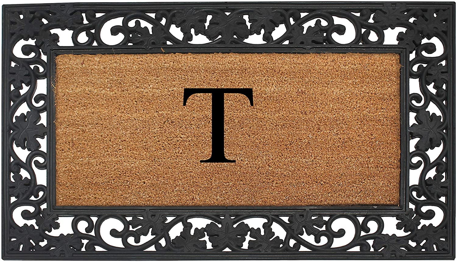 A1 Home Collections Rubber Coir Doormat Outdoor Entrance Floor Entryway Mat, Beige/Black, 23"x 38"