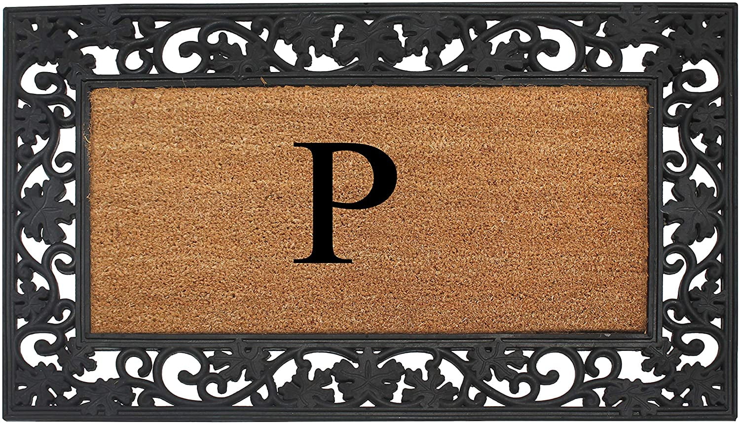 A1 Home Collections Rubber Coir Doormat Outdoor Entrance Floor Entryway Mat, Beige/Black, 23"x 38"