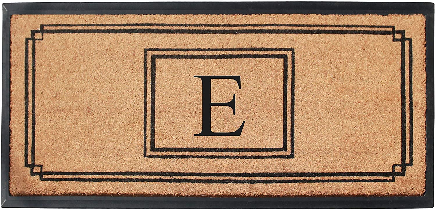 A1 Home Collections Rubber & Coir Mat, Heavy Duty, Extra Large, Front Door Mat 24"X48", Black/Beige Doormat Monogrammed E