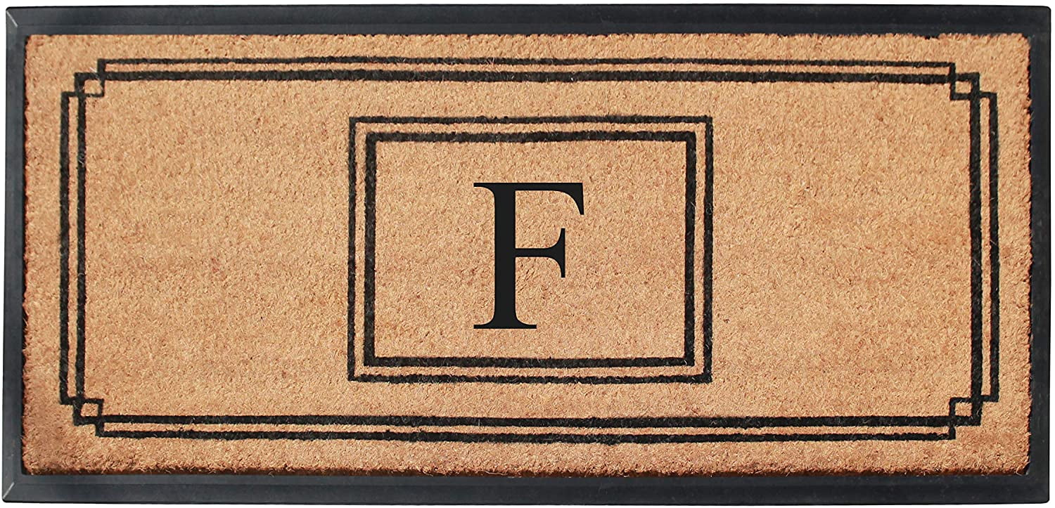 A1 Home Collections Rubber & Coir Mat, Heavy Duty, Extra Large, Front Door Mat 24"X48", Black/Beige Doormat Monogrammed F