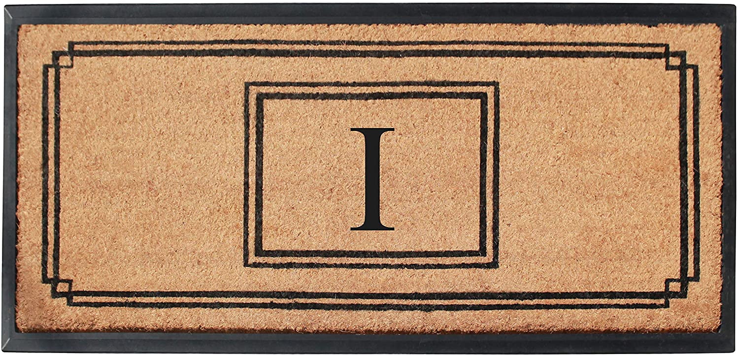 A1 Home Collections Rubber & Coir Mat, Heavy Duty, Extra Large, Front Door Mat 24"X48", Black/Beige Doormat Monogrammed I