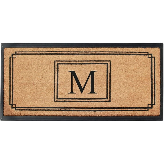 A1 Home Collections Rubber & Coir Mat, Heavy Duty, Extra Large, Front Door Mat 24"X48", Black/Beige Doormat Monogrammed M